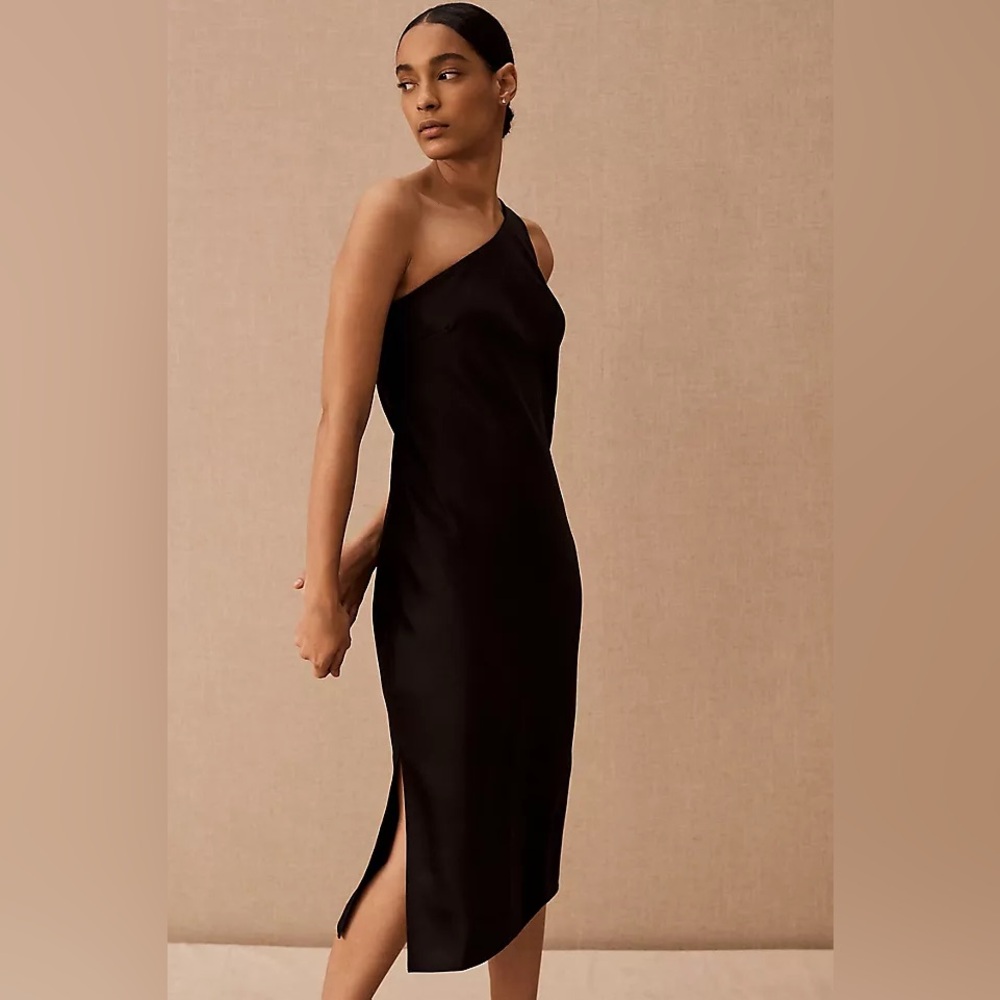 BHLDN Black Audrie Asymmetrical One-Shoulder Cocktail Dress